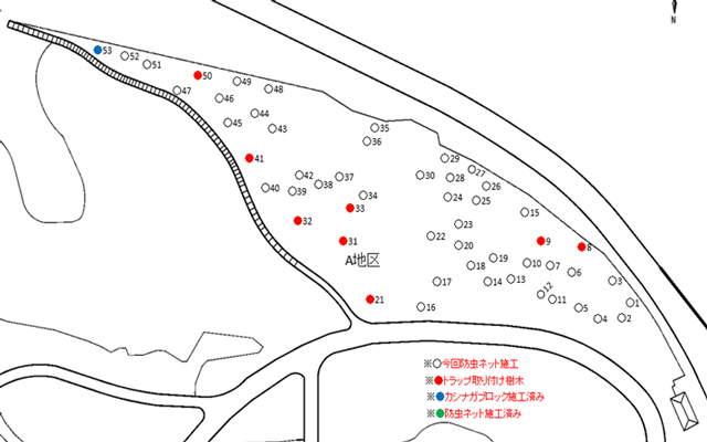 河内の里『ナラ枯防除』Ａ地区 トラップ配置計画図