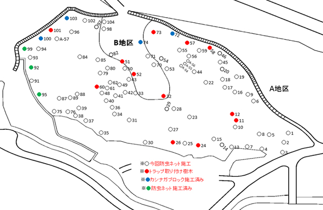 河内の里『ナラ枯防除』Ｂ地区 トラップ配置計画図