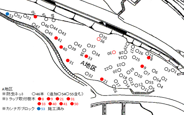 河内の里『ナラ枯防除』Ａ地区 トラップ配置計画図