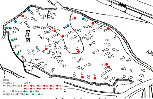 河内の里『ナラ枯防除』Ｂ地区 トラップ配置計画図