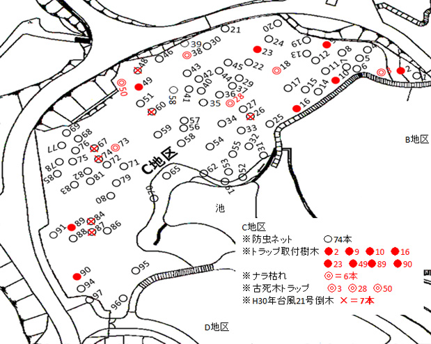 河内の里『ナラ枯防除』Ｃ地区 トラップ配置計画図