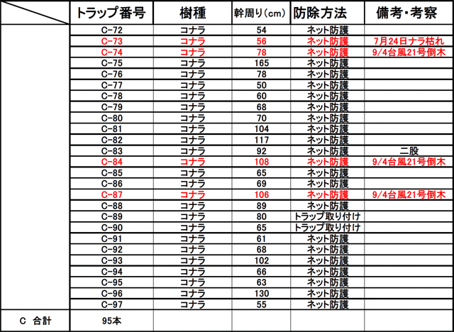 Ｄ地区 樹木調査表