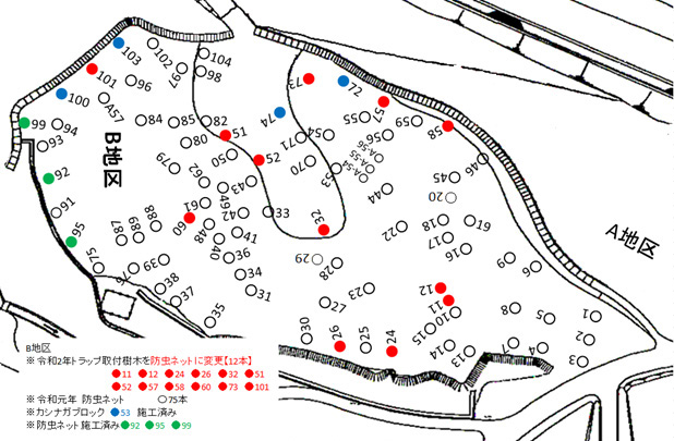 河内の里『ナラ枯防除』Ｂ地区 トラップ配置計画図