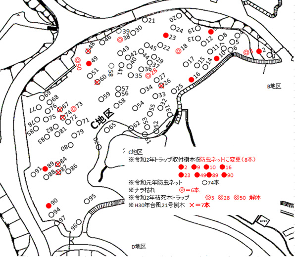 河内の里『ナラ枯防除』Ｃ地区 トラップ配置計画図